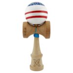 Kendama X CHICANOS Originala, Profesionala, Embo, Big Cups V2, Super Sticky cu Cupe Mari, Rulment Metalic, din lemn 18 cm, Ata 55 cm, Albastru/Alb