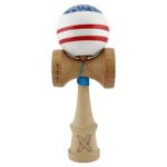 Kendama X CHICANOS Originala, Profesionala, Embo, Big Cups V2, Super Sticky cu Cupe Mari, Rulment Metalic, din lemn 18 cm, Ata 55 cm, Albastru/Alb