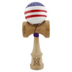 Kendama X CHICANOS Originala, Profesionala, Embo, Big Cups V2, Super Sticky cu Cupe Mari, Rulment Metalic, din lemn 18 cm, Ata 55 cm, Violet/Alb