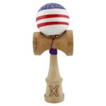 Kendama X CHICANOS Originala, Profesionala, Embo, Big Cups V2, Super Sticky cu Cupe Mari, Rulment Metalic, din lemn 18 cm, Ata 55 cm, Violet/Alb