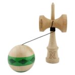 Kendama X FREQUENCY Originala, Profesionala, Embo, Big Cups V2, Super Sticky cu Cupe Mari, Rulment Metalic, din lemn 18 cm, Ata 55 cm, Verde/Maro - imagine 3