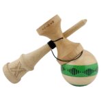 Kendama X FREQUENCY Originala, Profesionala, Embo, Big Cups V2, Super Sticky cu Cupe Mari, Rulment Metalic, din lemn 18 cm, Ata 55 cm, Verde/Maro - imagine 4