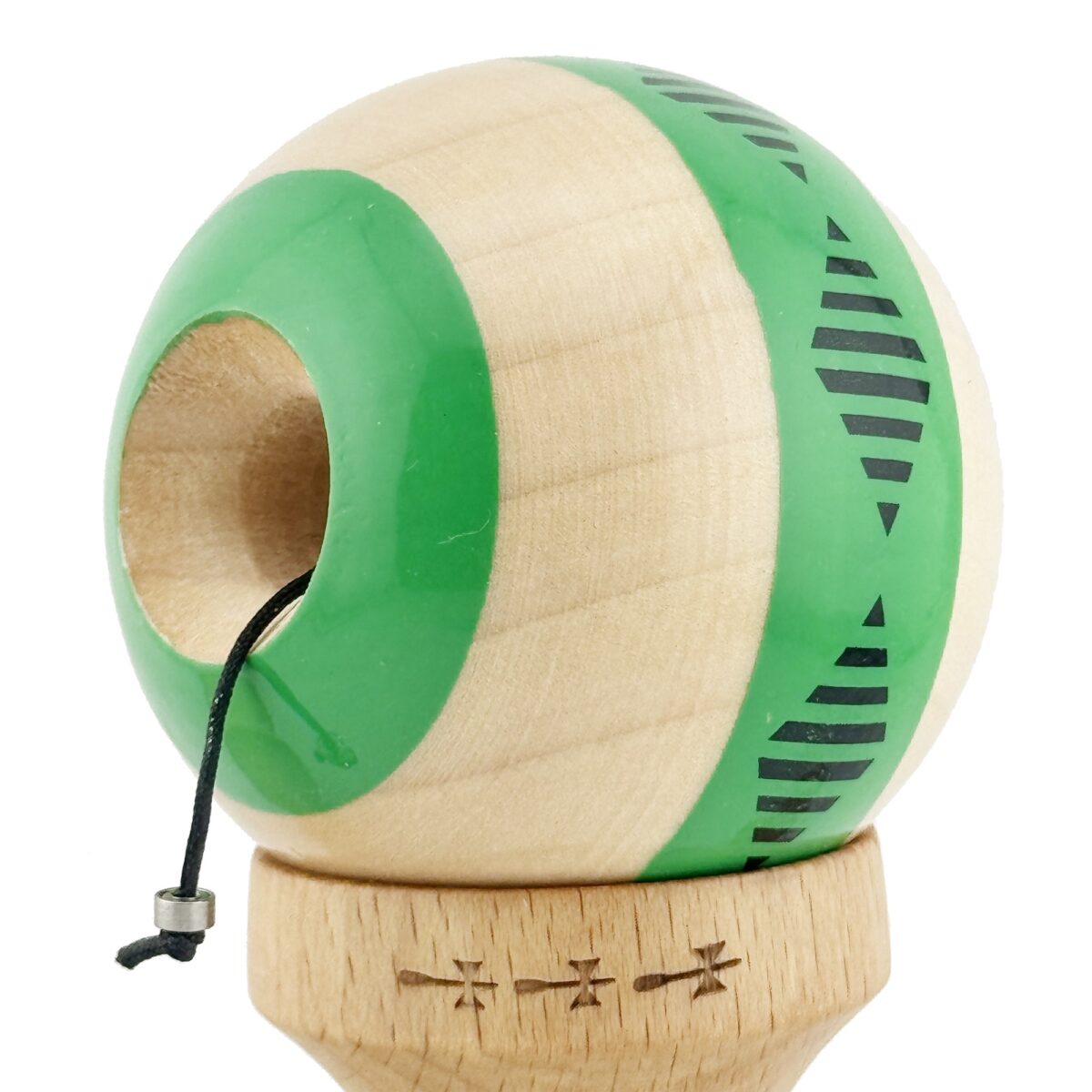 Kendama X FREQUENCY Originala, Profesionala, Embo, Big Cups V2, Super Sticky cu Cupe Mari, Rulment Metalic, din lemn 18 cm, Ata 55 cm, Verde/Maro - imagine 5