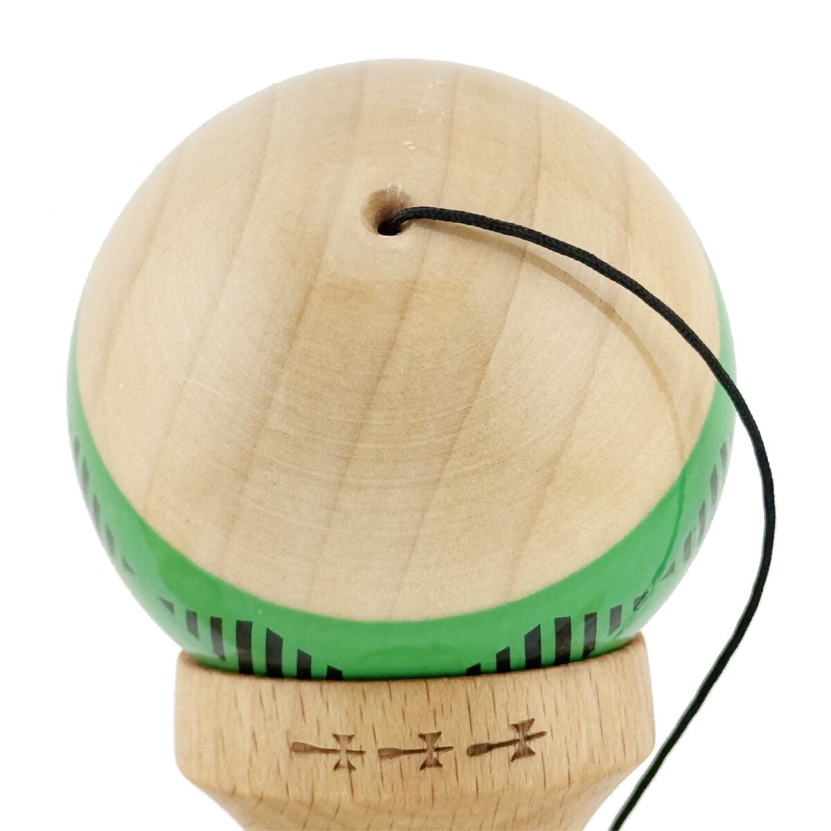 Kendama X FREQUENCY Originala, Profesionala, Embo, Big Cups V2, Super Sticky cu Cupe Mari, Rulment Metalic, din lemn 18 cm, Ata 55 cm, Verde/Maro - imagine 8