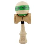 Kendama X FREQUENCY Originala, Profesionala, Embo, Big Cups V2, Super Sticky cu Cupe Mari, Rulment Metalic, din lemn 18 cm, Ata 55 cm, Verde/Maro