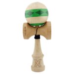 Kendama X FREQUENCY Originala, Profesionala, Embo, Big Cups V2, Super Sticky cu Cupe Mari, Rulment Metalic, din lemn 18 cm, Ata 55 cm, Verde/Maro