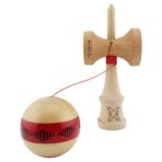 Kendama X FREQUENCY Originala, Profesionala, Embo, Big Cups V2, Super Sticky cu Cupe Mari, Rulment Metalic, din lemn 18 cm, Ata 55 cm, Rosu/Maro - imagine 3