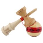 Kendama X FREQUENCY Originala, Profesionala, Embo, Big Cups V2, Super Sticky cu Cupe Mari, Rulment Metalic, din lemn 18 cm, Ata 55 cm, Rosu/Maro - imagine 4