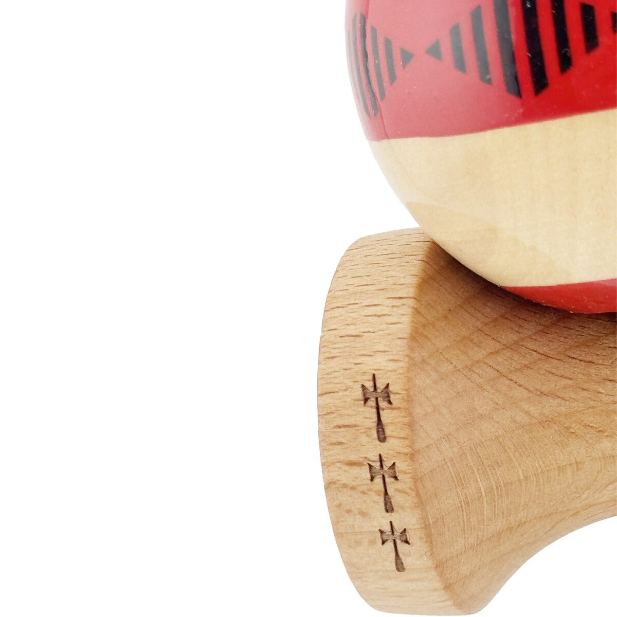 Kendama X FREQUENCY Originala, Profesionala, Embo, Big Cups V2, Super Sticky cu Cupe Mari, Rulment Metalic, din lemn 18 cm, Ata 55 cm, Rosu/Maro - imagine 7