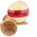 Kendama X FREQUENCY Originala, Profesionala, Embo, Big Cups V2, Super Sticky cu Cupe Mari, Rulment Metalic, din lemn 18 cm, Ata 55 cm, Rosu/Maro - imagine 8
