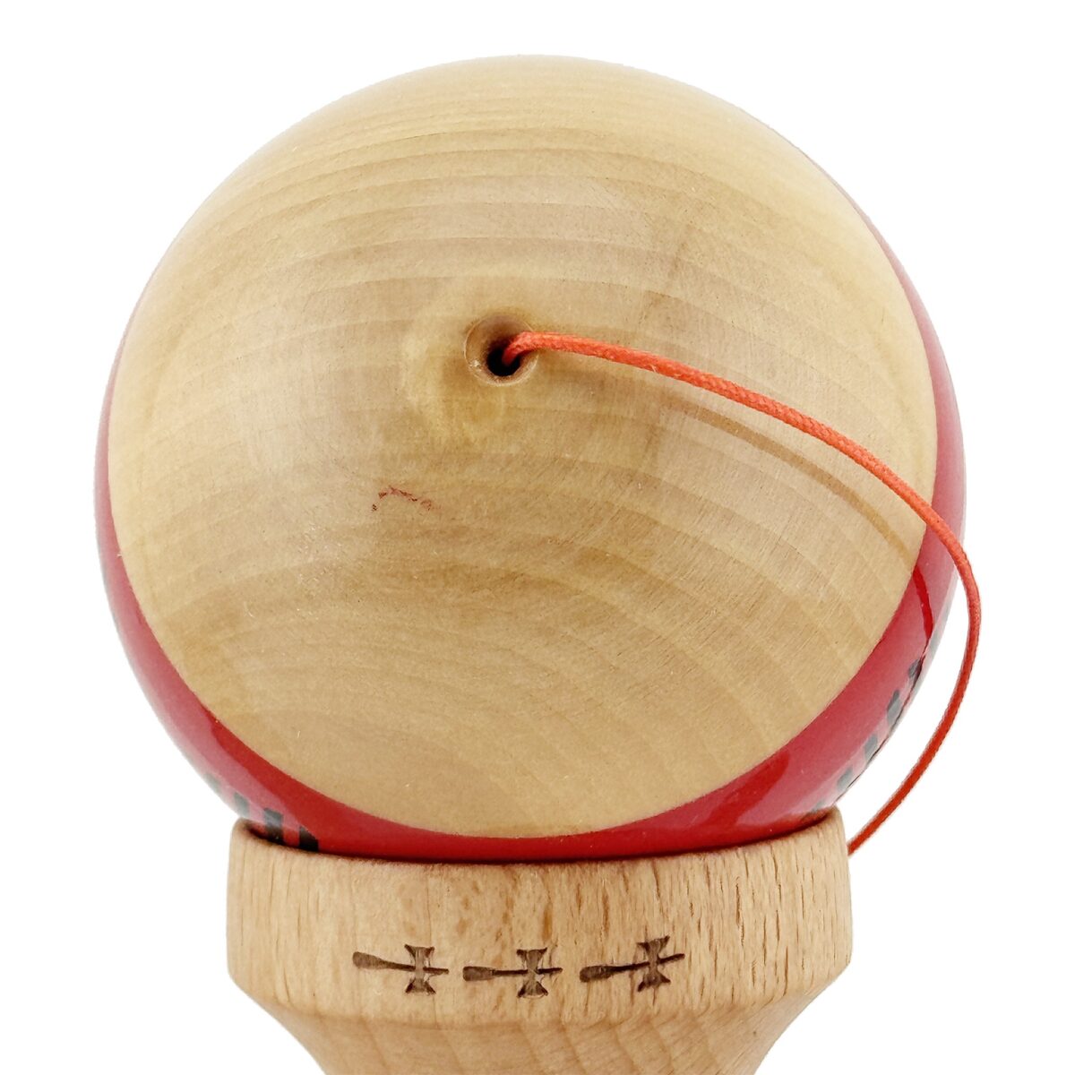 Kendama X FREQUENCY Originala, Profesionala, Embo, Big Cups V2, Super Sticky cu Cupe Mari, Rulment Metalic, din lemn 18 cm, Ata 55 cm, Rosu/Maro - imagine 9
