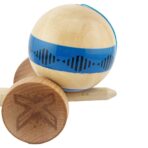 Kendama X FREQUENCY Originala, Profesionala, Embo, Big Cups V2, Super Sticky cu Cupe Mari, Rulment Metalic, din lemn 18 cm, Ata 55 cm, Albastru/Maro - imagine 7