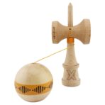 Kendama X FREQUENCY Originala, Profesionala, Embo, Big Cups V2, Super Sticky cu Cupe Mari, Rulment Metalic, din lemn 18 cm, Ata 55 cm, Portocaliu/Maro - imagine 3