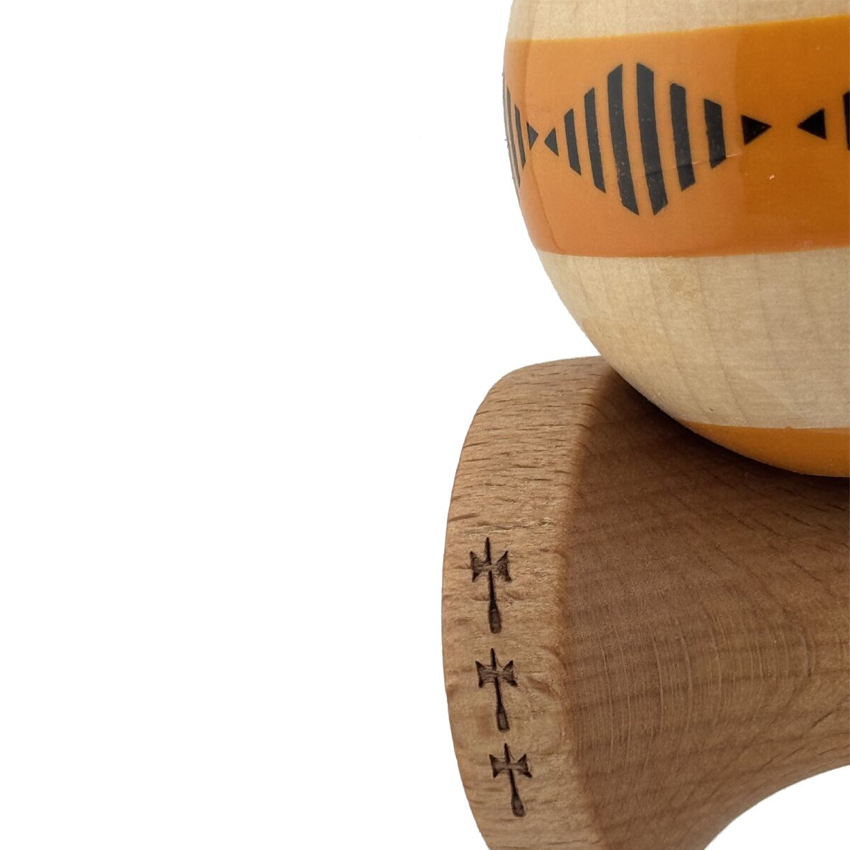 Kendama X FREQUENCY Originala, Profesionala, Embo, Big Cups V2, Super Sticky cu Cupe Mari, Rulment Metalic, din lemn 18 cm, Ata 55 cm, Portocaliu/Maro - imagine 6