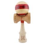 Kendama X FREQUENCY Originala, Profesionala, Embo, Big Cups V2, Super Sticky cu Cupe Mari, Rulment Metalic, din lemn 18 cm, Ata 55 cm, Rosu/Maro