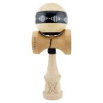 Kendama X FREQUENCY Originala, Profesionala, Embo, Big Cups V2, Super Sticky cu Cupe Mari, Rulment Metalic, din lemn 18 cm, Ata 55 cm, Negru/Maro
