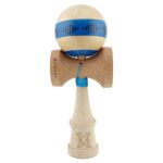 Kendama X FREQUENCY Originala, Profesionala, Embo, Big Cups V2, Super Sticky cu Cupe Mari, Rulment Metalic, din lemn 18 cm, Ata 55 cm, Albastru/Maro