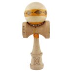 Kendama X FREQUENCY Originala, Profesionala, Embo, Big Cups V2, Super Sticky cu Cupe Mari, Rulment Metalic, din lemn 18 cm, Ata 55 cm, Portocaliu/Maro