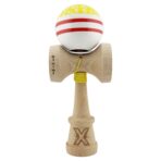 Kendama X Originala CHICANOS, Profesionala, Embo, Cupe Mari KING SIZE V3, Super Sticky, Gaura in Baza, Rulment Metalic, din lemn 18 cm, Ata 55 cm, Galben/Alb - imagine 2