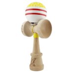 Kendama X Originala CHICANOS, Profesionala, Embo, Cupe Mari KING SIZE V3, Super Sticky, Gaura in Baza, Rulment Metalic, din lemn 18 cm, Ata 55 cm, Galben/Alb - imagine 3