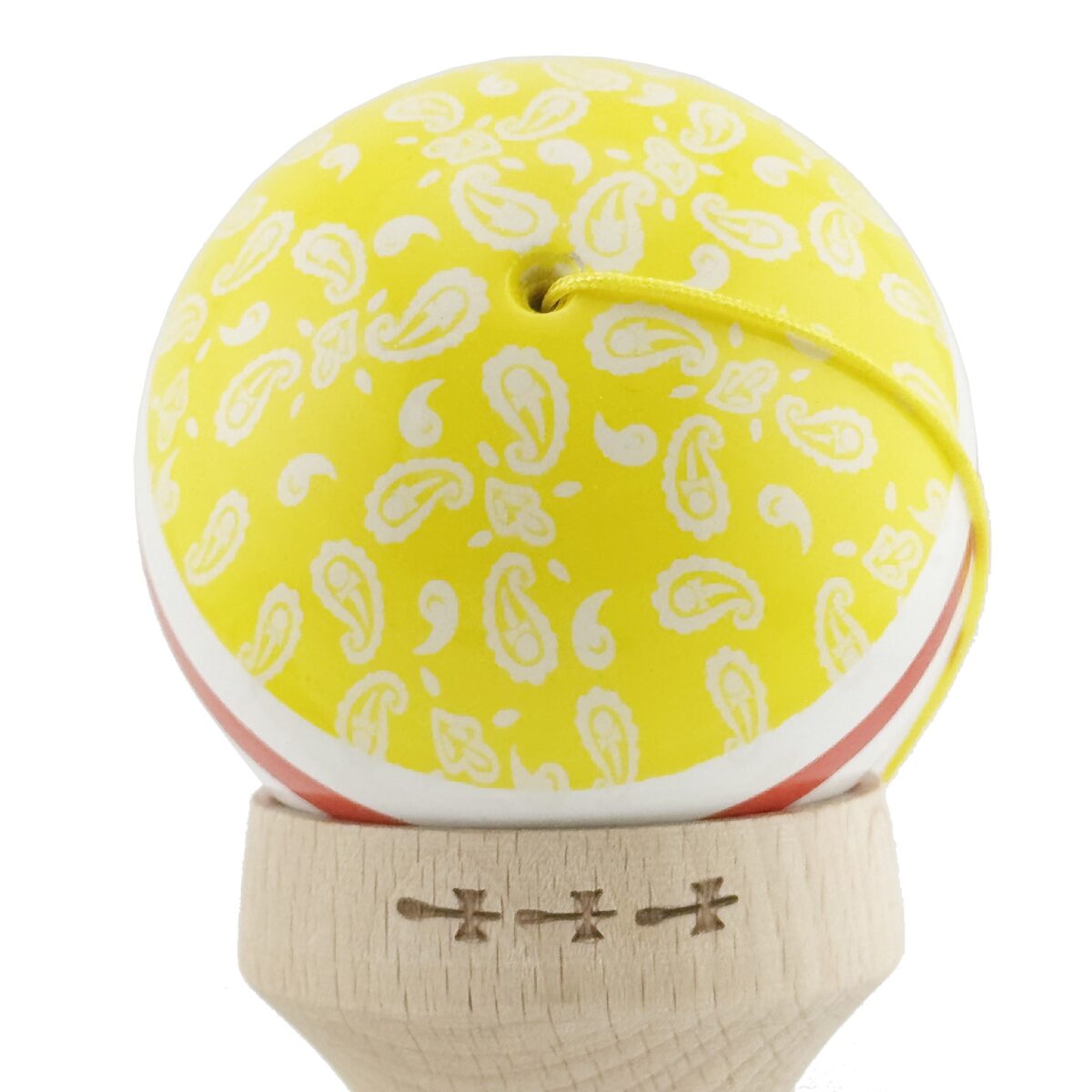 Kendama X Originala CHICANOS, Profesionala, Embo, Cupe Mari KING SIZE V3, Super Sticky, Gaura in Baza, Rulment Metalic, din lemn 18 cm, Ata 55 cm, Galben/Alb - imagine 9