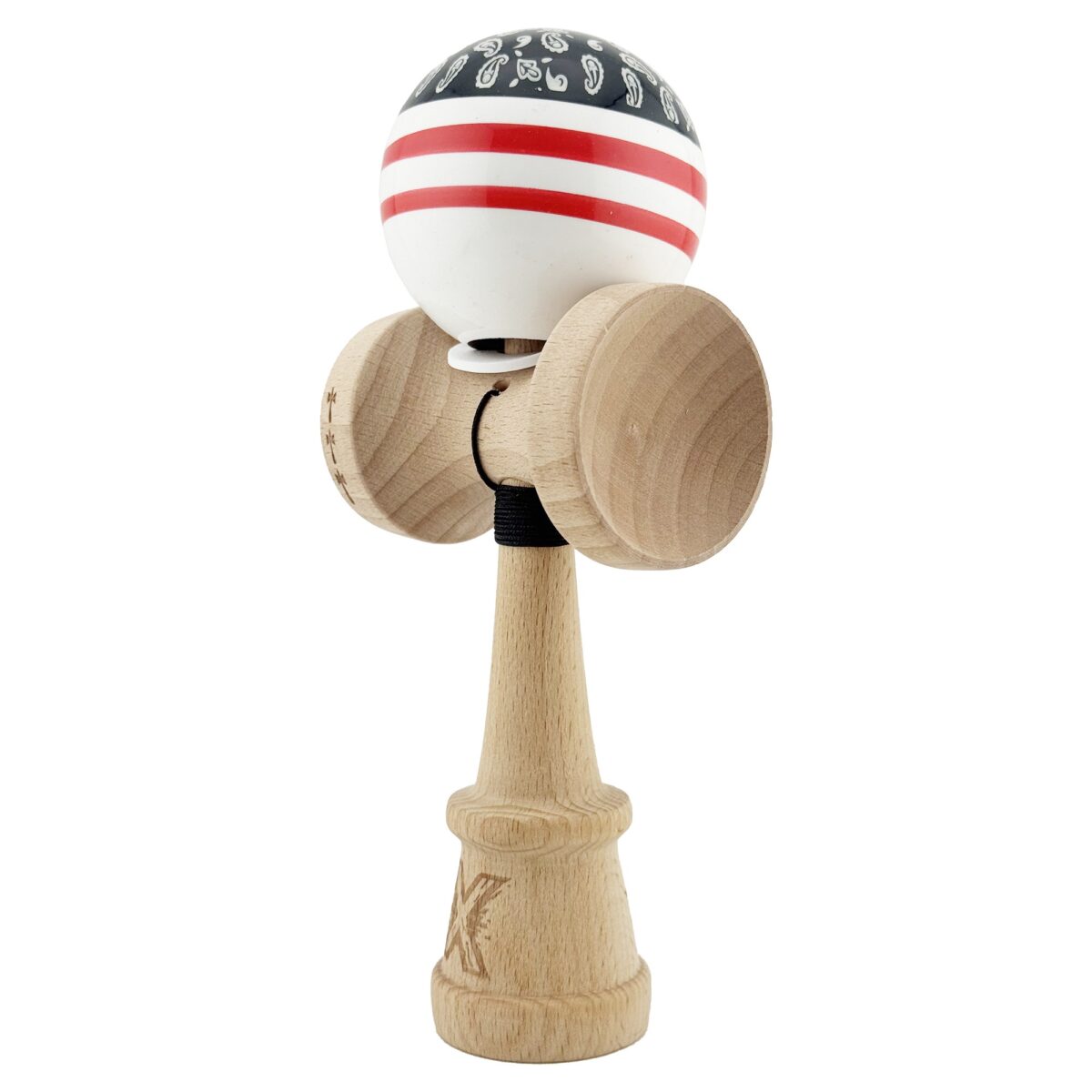 Kendama X Originala CHICANOS, Profesionala, Embo, Cupe Mari KING SIZE V3, Super Sticky, Gaura in Baza, Rulment Metalic, din lemn 18 cm, Ata 55 cm, Negru/Alb - imagine 3