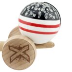 Kendama X Originala CHICANOS, Profesionala, Embo, Cupe Mari KING SIZE V3, Super Sticky, Gaura in Baza, Rulment Metalic, din lemn 18 cm, Ata 55 cm, Negru/Alb - imagine 8