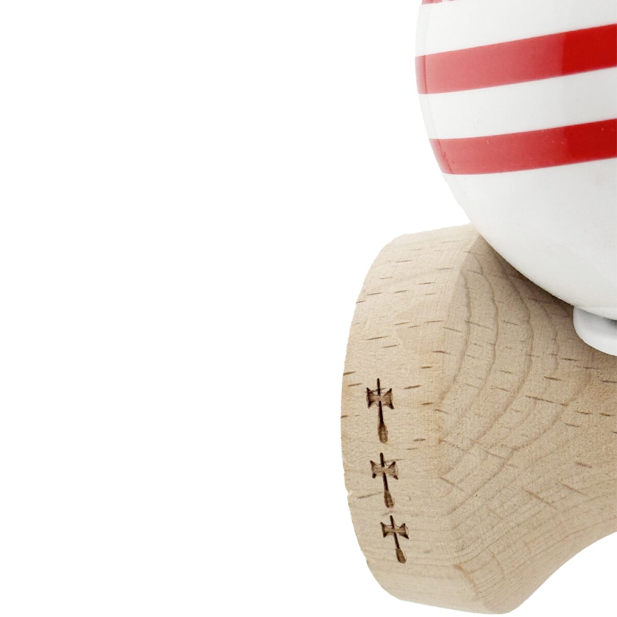 Kendama X Originala CHICANOS, Profesionala, Embo, Cupe Mari KING SIZE V3, Super Sticky, Gaura in Baza, Rulment Metalic, din lemn 18 cm, Ata 55 cm, Rosu/Alb - imagine 7