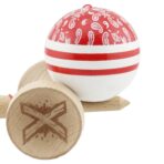 Kendama X Originala CHICANOS, Profesionala, Embo, Cupe Mari KING SIZE V3, Super Sticky, Gaura in Baza, Rulment Metalic, din lemn 18 cm, Ata 55 cm, Rosu/Alb - imagine 8
