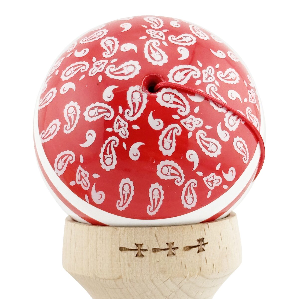 Kendama X Originala CHICANOS, Profesionala, Embo, Cupe Mari KING SIZE V3, Super Sticky, Gaura in Baza, Rulment Metalic, din lemn 18 cm, Ata 55 cm, Rosu/Alb - imagine 9