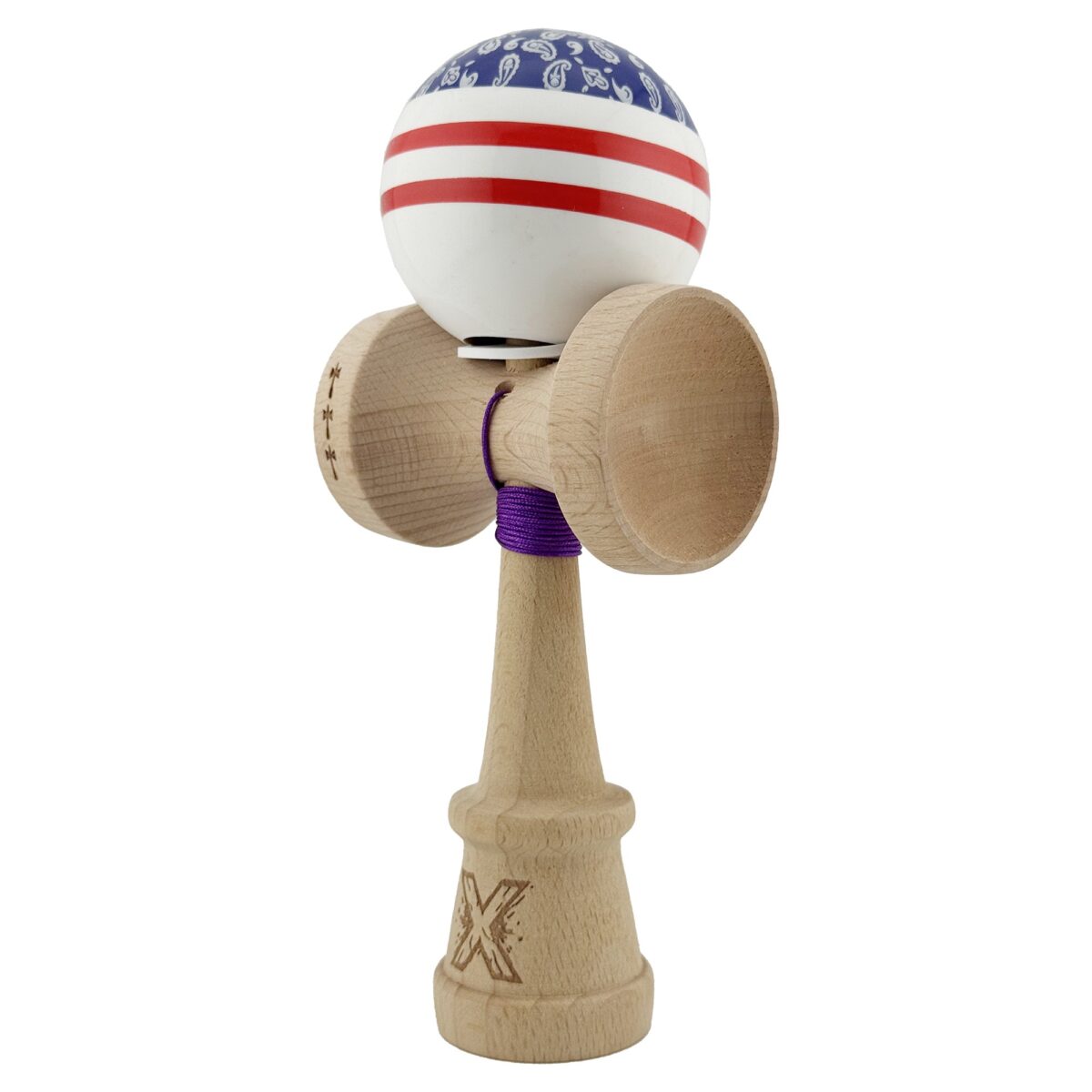 Kendama X Originala CHICANOS, Profesionala, Embo, Cupe Mari KING SIZE V3, Super Sticky, Gaura in Baza, Rulment Metalic, din lemn 18 cm, Ata 55 cm, Mov/Alb - imagine 3
