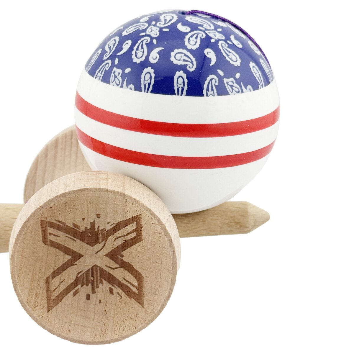 Kendama X Originala CHICANOS, Profesionala, Embo, Cupe Mari KING SIZE V3, Super Sticky, Gaura in Baza, Rulment Metalic, din lemn 18 cm, Ata 55 cm, Mov/Alb - imagine 8