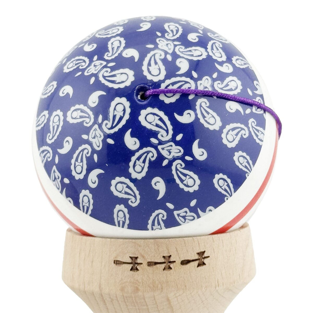 Kendama X Originala CHICANOS, Profesionala, Embo, Cupe Mari KING SIZE V3, Super Sticky, Gaura in Baza, Rulment Metalic, din lemn 18 cm, Ata 55 cm, Mov/Alb - imagine 9