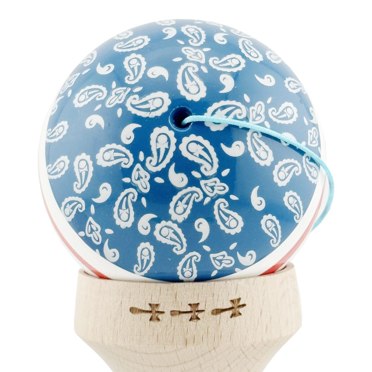 Kendama X Originala CHICANOS, Profesionala, Embo, Cupe Mari KING SIZE V3, Super Sticky, Gaura in Baza, Rulment Metalic, din lemn 18 cm, Ata 55 cm, Albastru/Alb - imagine 9