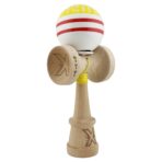 Kendama X Originala CHICANOS, Profesionala, Embo, Cupe Mari KING SIZE V3, Super Sticky, Gaura in Baza, Rulment Metalic, din lemn 18 cm, Ata 55 cm, Galben/Alb
