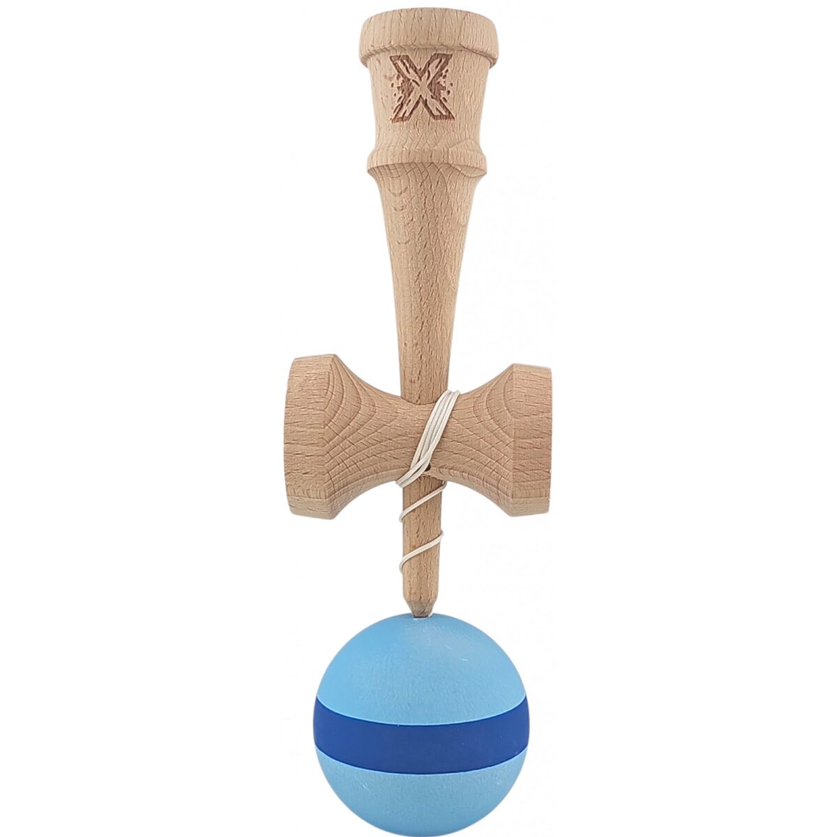 Kendama X Originala, Profesionala, Embo, 18 cm din Lemn, Model cu Dunga, Bleu/Albastru - imagine 2
