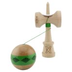 Kendama X Originala FREQUENCY, Profesionala, Embo, Cupe Mari KING SIZE V3, Super Sticky, Gaura in Baza, Rulment Metalic, din lemn 18 cm, Ata 55 cm, Verde/Maro - imagine 5