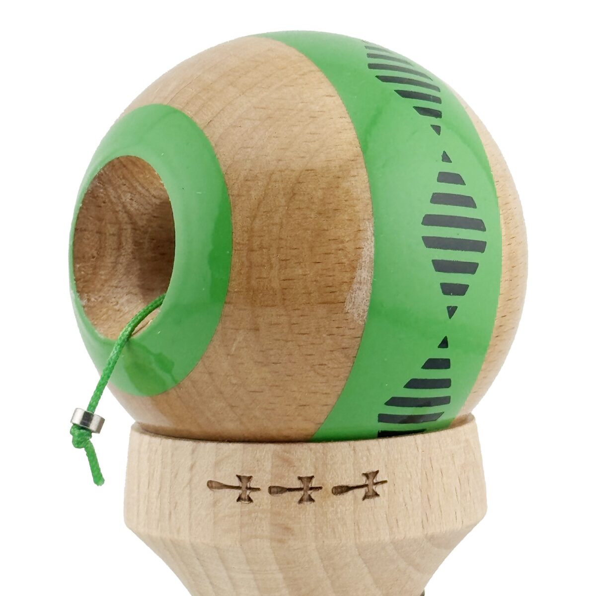 Kendama X Originala FREQUENCY, Profesionala, Embo, Cupe Mari KING SIZE V3, Super Sticky, Gaura in Baza, Rulment Metalic, din lemn 18 cm, Ata 55 cm, Verde/Maro - imagine 6