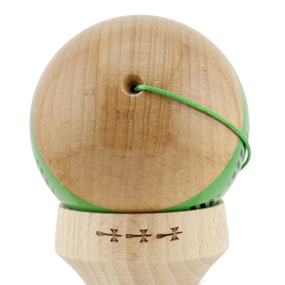 Kendama X Originala FREQUENCY, Profesionala, Embo, Cupe Mari KING SIZE V3, Super Sticky, Gaura in Baza, Rulment Metalic, din lemn 18 cm, Ata 55 cm, Verde/Maro - imagine 9