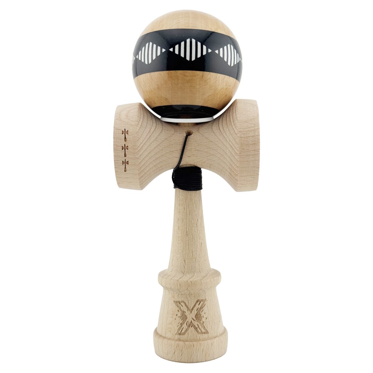 Kendama X Originala FREQUENCY, Profesionala, Embo, Cupe Mari KING SIZE V3, Super Sticky, Gaura in Baza, Rulment Metalic, din lemn 18 cm, Ata 55 cm, Negru/Maro - imagine 2