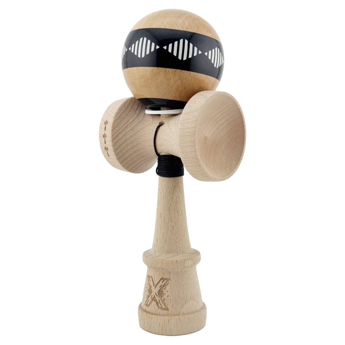 Kendama X Originala FREQUENCY, Profesionala, Embo, Cupe Mari KING SIZE V3, Super Sticky, Gaura in Baza, Rulment Metalic, din lemn 18 cm, Ata 55 cm, Negru/Maro - imagine 3