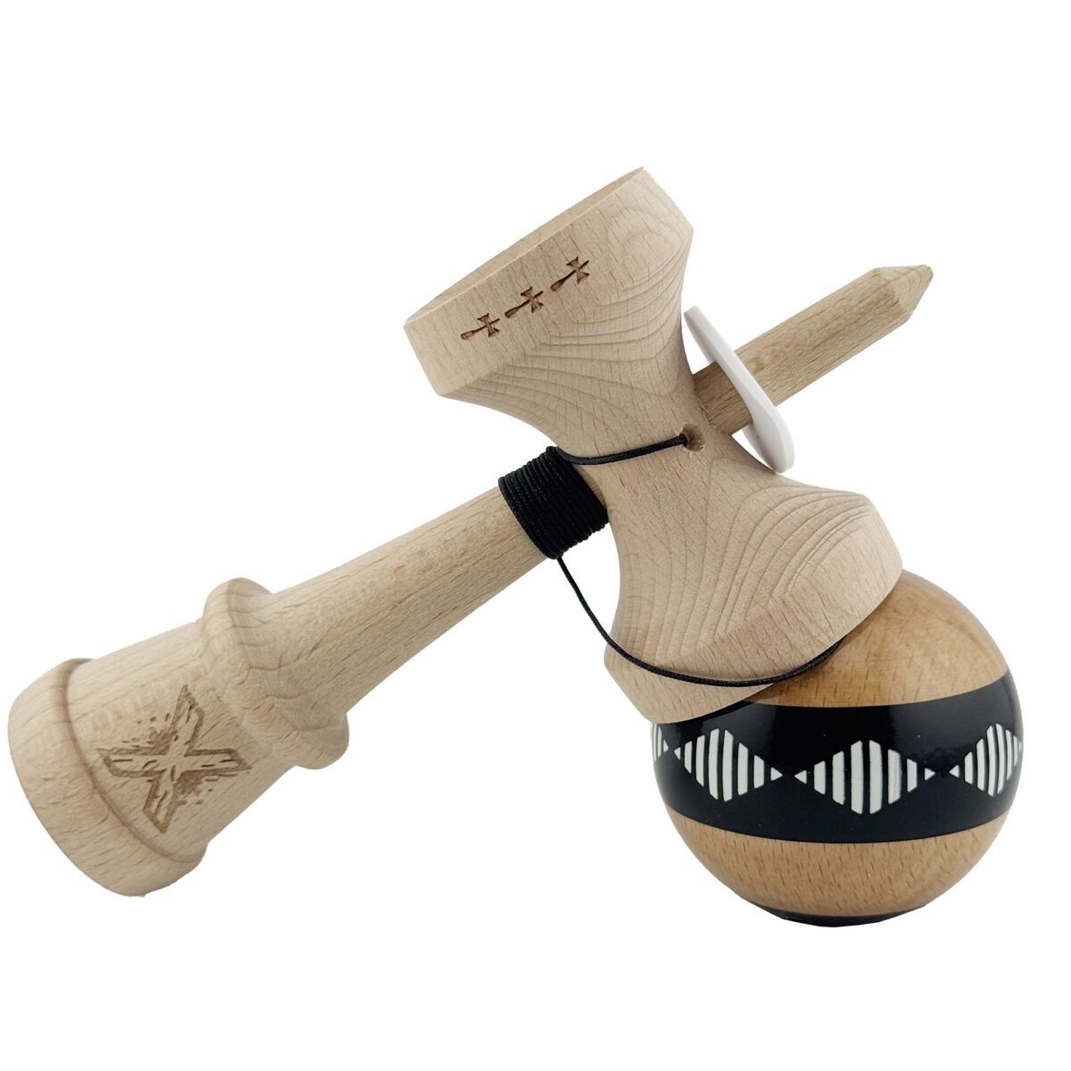 Kendama X Originala FREQUENCY, Profesionala, Embo, Cupe Mari KING SIZE V3, Super Sticky, Gaura in Baza, Rulment Metalic, din lemn 18 cm, Ata 55 cm, Negru/Maro - imagine 4