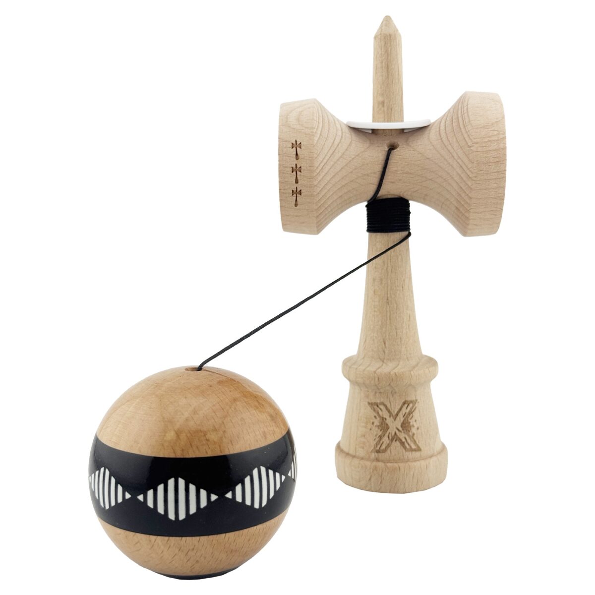 Kendama X Originala FREQUENCY, Profesionala, Embo, Cupe Mari KING SIZE V3, Super Sticky, Gaura in Baza, Rulment Metalic, din lemn 18 cm, Ata 55 cm, Negru/Maro - imagine 5