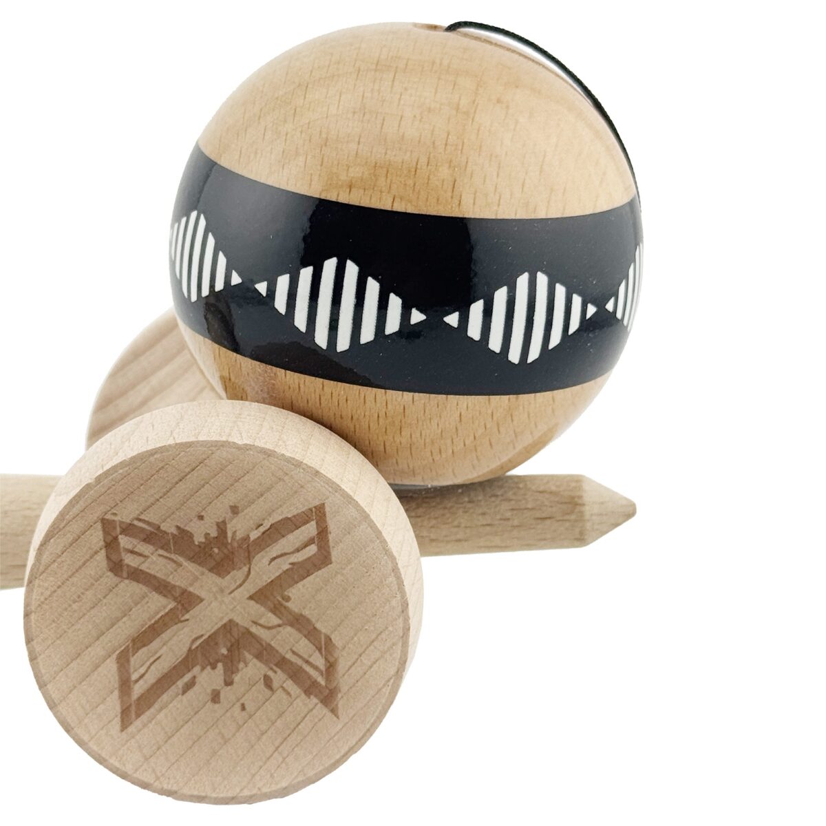 Kendama X Originala FREQUENCY, Profesionala, Embo, Cupe Mari KING SIZE V3, Super Sticky, Gaura in Baza, Rulment Metalic, din lemn 18 cm, Ata 55 cm, Negru/Maro - imagine 8