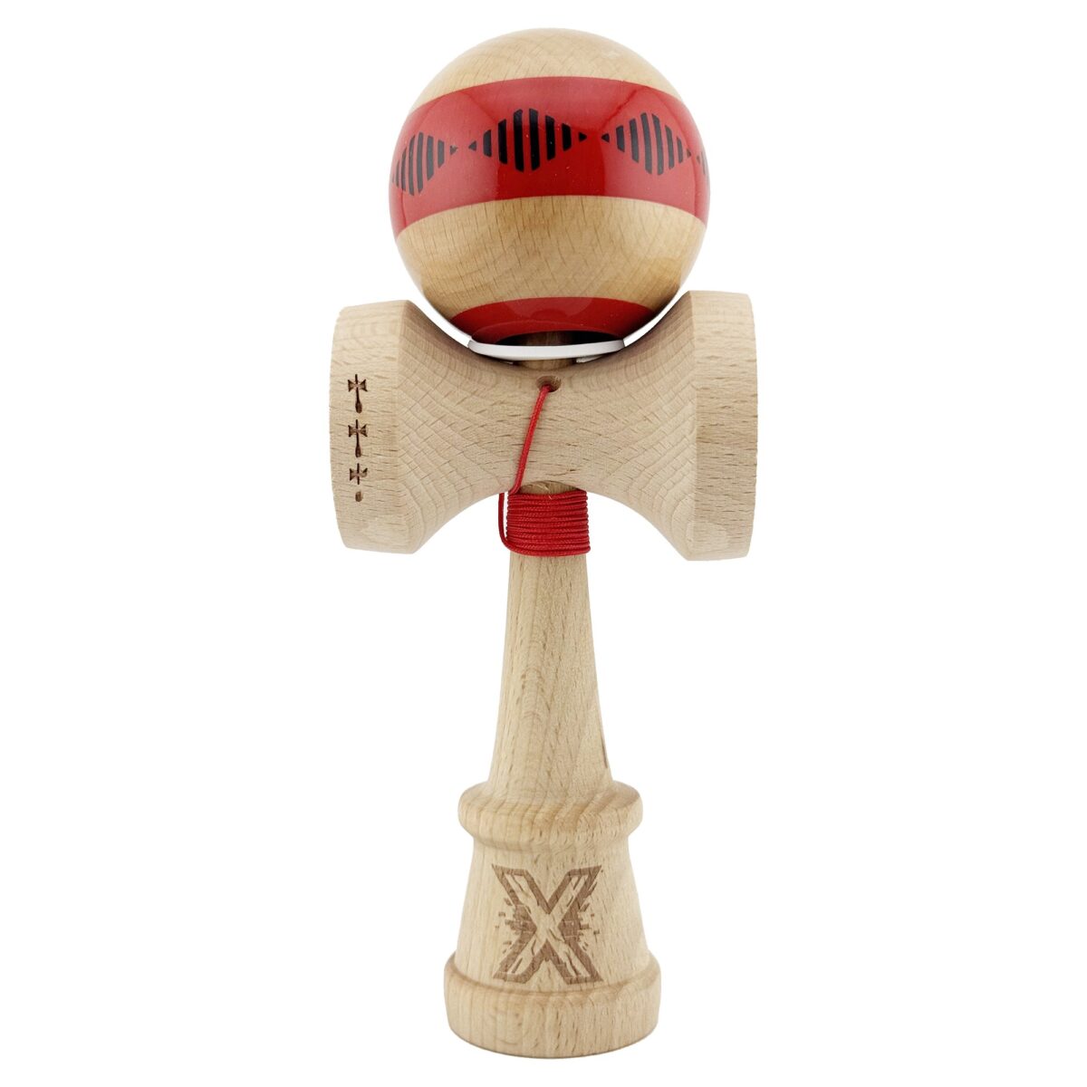 Kendama X Originala FREQUENCY, Profesionala, Embo, Cupe Mari KING SIZE V3, Super Sticky, Gaura in Baza, Rulment Metalic, din lemn 18 cm, Ata 55 cm, Rosu/Maro - imagine 2