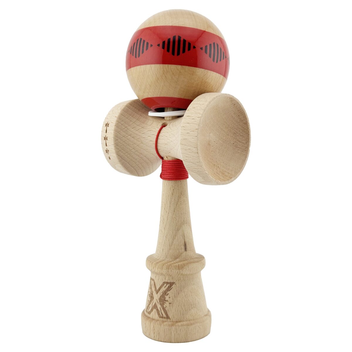 Kendama X Originala FREQUENCY, Profesionala, Embo, Cupe Mari KING SIZE V3, Super Sticky, Gaura in Baza, Rulment Metalic, din lemn 18 cm, Ata 55 cm, Rosu/Maro - imagine 3