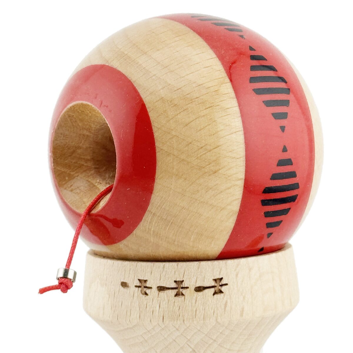 Kendama X Originala FREQUENCY, Profesionala, Embo, Cupe Mari KING SIZE V3, Super Sticky, Gaura in Baza, Rulment Metalic, din lemn 18 cm, Ata 55 cm, Rosu/Maro - imagine 6