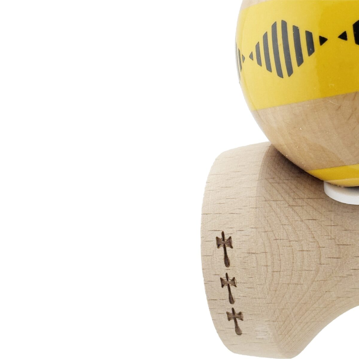 Kendama X Originala FREQUENCY, Profesionala, Embo, Cupe Mari KING SIZE V3, Super Sticky, Gaura in Baza, Rulment Metalic, din lemn 18 cm, Ata 55 cm, Galben/Maro - imagine 7