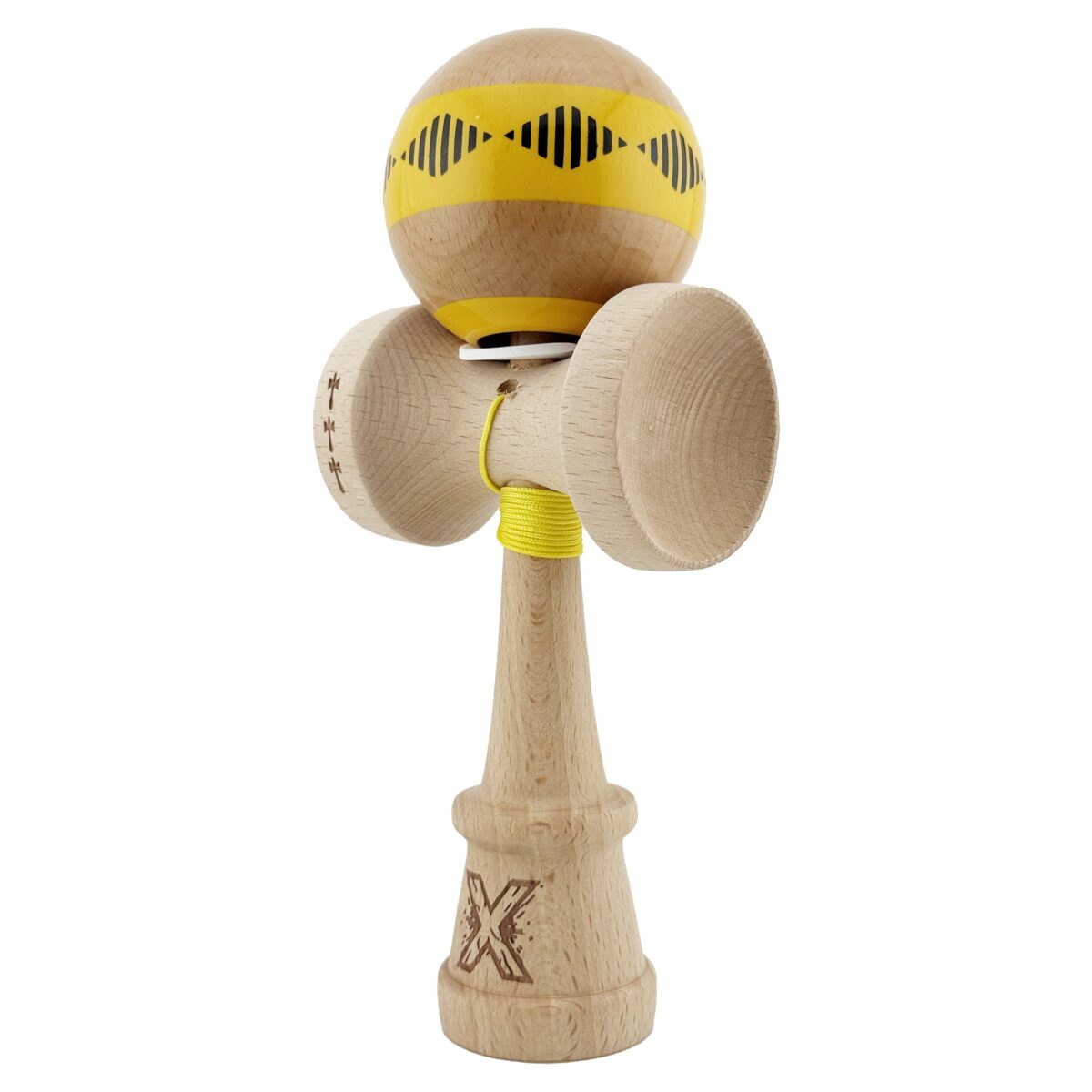 Kendama X Originala FREQUENCY, Profesionala, Embo, Cupe Mari KING SIZE V3, Super Sticky, Gaura in Baza, Rulment Metalic, din lemn 18 cm, Ata 55 cm, Galben/Maro - imagine 11