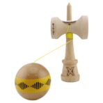 Kendama X Originala FREQUENCY, Profesionala, Embo, Cupe Mari KING SIZE V3, Super Sticky, Gaura in Baza, Rulment Metalic, din lemn 18 cm, Ata 55 cm, Galben/Maro - imagine 12